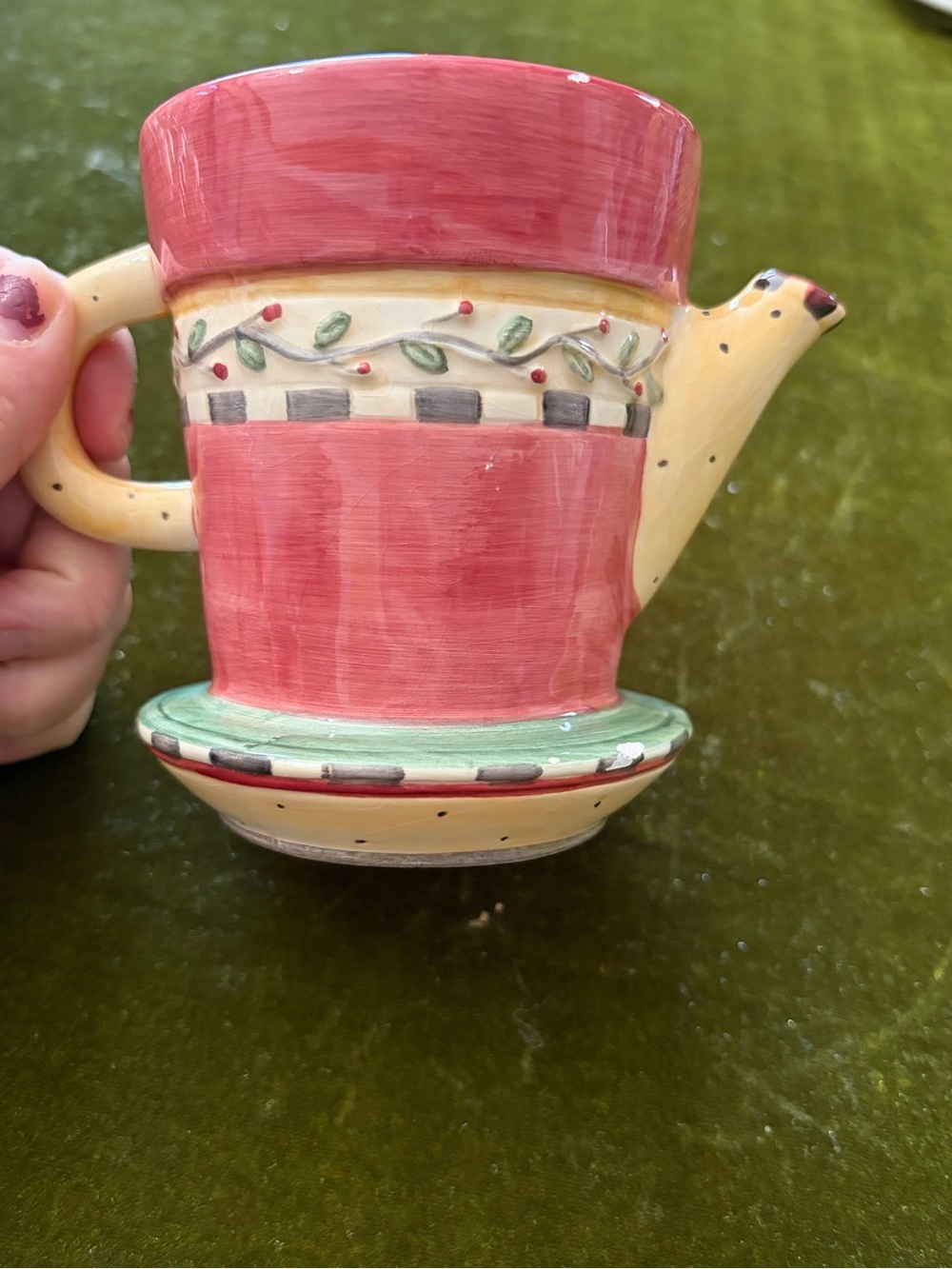 Sakura Hand-Painted Coral and Cream Ceramic Teapot with Saucer
